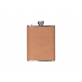 8oz/240ml Stainless Steel Flask with PU Cover (Light Brown)（10/pack）